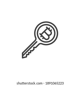 Icono de línea de clave de bitcoin. signo de estilo lineal para concepto móvil y diseño web. Icono de vector de contorno de clave criptodivisa de bitcoin. Símbolo, ilustración del logotipo. Gráficos vectoriales