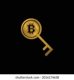 Clave de bitcoin o símbolo de contraseña icono metálico chapado en oro o vector de logotipo