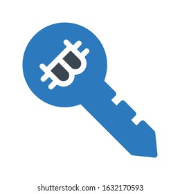 bitcoin key  vector glyph color icon 