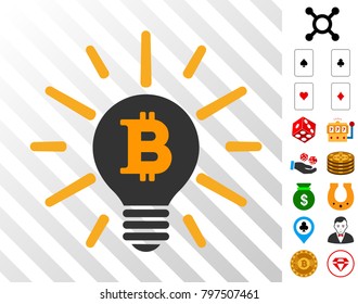 Bitcoin Lamp Light icon with bonus gambling pictures. Vector illustration style is flat iconic symbols. Designed for casino apps.