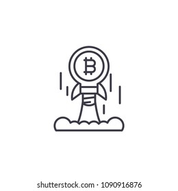 Bitcoin launch linear icon concept. Bitcoin launch line vector sign, symbol, illustration.