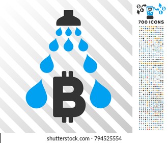 Bitcoin Laundering Shower pictograph with 700 bonus bitcoin mining and blockchain clip art. Vector illustration style is flat iconic symbols design for crypto-currency websites.