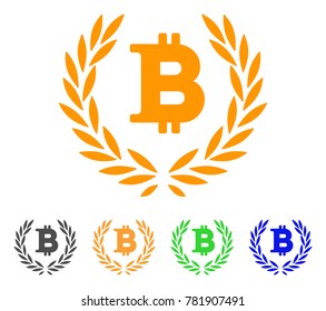 Bitcoin Laurel Wreath icon. Vector illustration style is a flat iconic bitcoin laurel wreath symbol with grey, green, blue, yellow color versions. Designed for web and software interfaces.