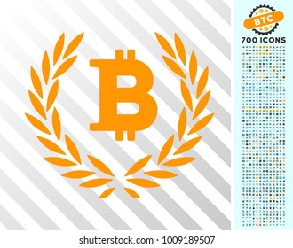 Bitcoin Laurel Wreath pictograph with 700 bonus bitcoin mining and blockchain clip art. Vector illustration style is flat iconic symbols designed for blockchain software.