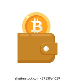 Bitcoin en un concepto de billetera de cuero, adecuado para ilustrar artículos, Sitios web o contenido relacionado con criptomonedas, almacenamiento seguro de activos digitales y tecnología financiera (FinTech).