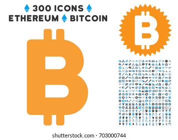 Bitcoin Letter pictograph with 300 blockchain, cryptocurrency, ethereum, smart contract images. Vector clip art style is flat iconic symbols.