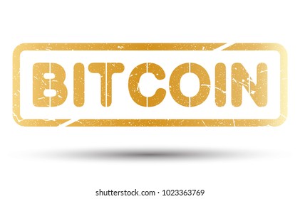 BITCOIN lettering with grunge texture isolated on white background. Vector illustration.