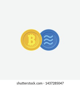 Bitcoin and Libra Blockchain Coin Logo Template. Technology Vector Design. Cryptocurrency Illustration