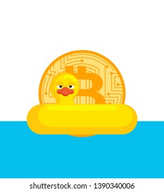 Bitcoin in Lifebuoy. Cryptocurrency afloat. Business concept in crypto exchange
