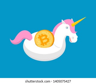 Bitcoin in Lifebuoy. Cryptocurrency afloat. Business concept in crypto exchange
