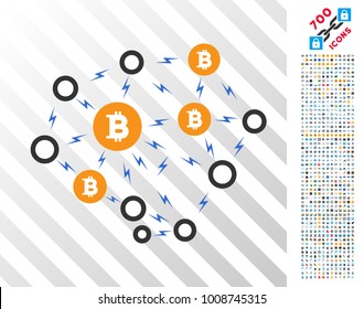 Bitcoin Lightning Network icon with 700 bonus bitcoin mining and blockchain clip art. Vector illustration style is flat iconic symbols designed for bitcoin software.