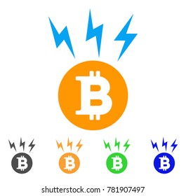 Bitcoin Lightnings icon. Vector illustration style is a flat iconic bitcoin lightnings symbol with grey, green, blue, yellow color versions. Designed for web and software interfaces.