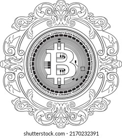 bitcoin line design with vintage frame handmade silhouette