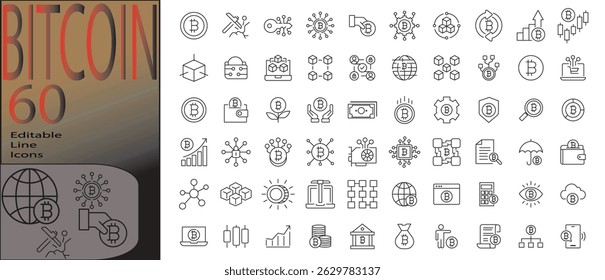  bitcoin line editable icon set. Editable stroke. Vector illustration