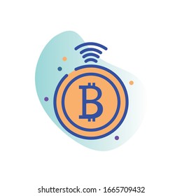 Bitcoin line fill block style icon of bit money currency exchange financial bank web internet market electronic finance and net theme Vector illustration