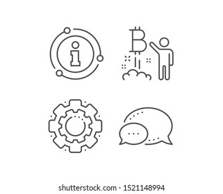 Bitcoin line icon. Chat bubble, info sign elements. Cryptocurrency startup sign. Crypto project symbol. Linear bitcoin project outline icon. Information bubble. Vector