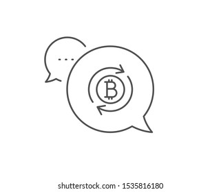 Bitcoin line icon. Chat bubble design. Refresh cryptocurrency coin sign. Crypto money symbol. Outline concept. Thin line refresh bitcoin icon. Vector