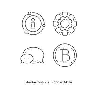 Bitcoin line icon. Chat bubble, info sign elements. Cryptocurrency coin sign. Crypto money symbol. Linear bitcoin outline icon. Information bubble. Vector