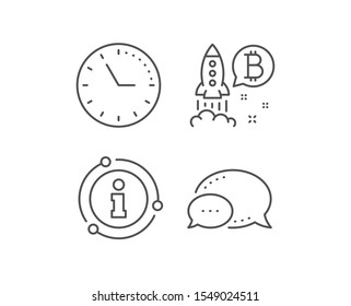 Bitcoin line icon. Chat bubble, info sign elements. Cryptocurrency startup sign. Crypto rocket symbol. Linear bitcoin project outline icon. Information bubble. Vector