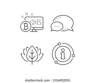 Bitcoin line icon. Chat bubble, info sign elements. Cryptocurrency monitor sign. Crypto money symbol. Linear bitcoin system outline icon. Information bubble. Vector