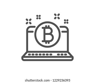 Bitcoin line icon. Cryptocurrency coin sign. Crypto laptop symbol. Quality design flat app element. Editable stroke Bitcoin icon. Vector