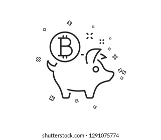 Bitcoin line icon. Cryptocurrency coin sign. Piggy bank money symbol. Geometric shapes. Random cross elements. Linear Bitcoin coin icon design. Vector