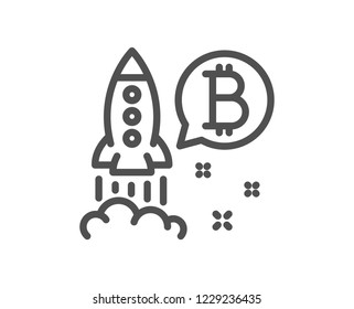 Bitcoin line icon. Cryptocurrency startup sign. Crypto rocket symbol. Quality design flat app element. Editable stroke Bitcoin project icon. Vector