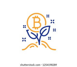 Bitcoin line icon. Cryptocurrency startup sign. Crypto leaf symbol. Colorful outline concept. Blue and orange thin line color Bitcoin project icon. Vector