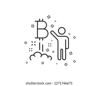 Bitcoin line icon. Cryptocurrency startup sign. Crypto project symbol. Geometric shapes. Random cross elements. Linear Bitcoin project icon design. Vector