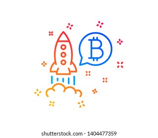 Bitcoin line icon. Cryptocurrency startup sign. Crypto rocket symbol. Gradient design elements. Linear bitcoin project icon. Random shapes. Vector