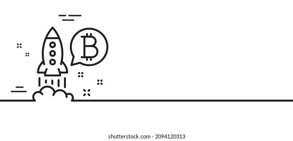 Bitcoin line icon. Cryptocurrency startup sign. Crypto rocket symbol. Minimal line illustration background. Bitcoin project line icon pattern banner. White web template concept. Vector
