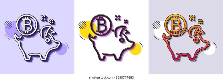 Bitcoin line icon. Halftone dotted pattern. Gradient icon with grain shadow. Cryptocurrency coin sign. Piggy bank money symbol. Line bitcoin coin icon. Various designs. Vector