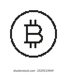 Bitcoin Line Icon in Pixel Art. Digital Currency, Cryptocurrency, Blockchain Finance Concept. Digital Finance Sign. Isolated Vector Illustration.