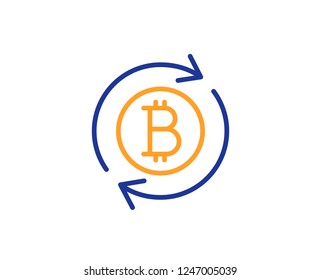 Bitcoin line icon. Refresh cryptocurrency coin sign. Crypto money symbol. Colorful outline concept. Blue and orange thin line color Refresh bitcoin icon. Vector