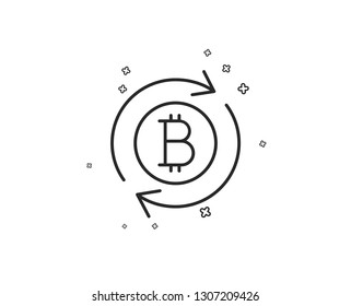 Bitcoin line icon. Refresh cryptocurrency coin sign. Crypto money symbol. Geometric shapes. Random cross elements. Linear Refresh bitcoin icon design. Vector