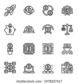 Bitcoin line icon set 1, cryptocurrency symbols collection.