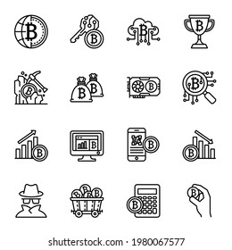 Bitcoin line icon set 2, cryptocurrency symbols collection.