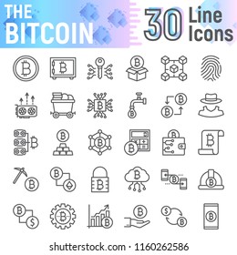 Bitcoin line icon set, cryptocurrency symbols collection, vector sketches, logo illustrations, finance signs linear pictograms package isolated on white background, eps 10.