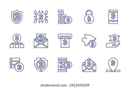 Bitcoin line icon set. Editable stroke. Vector illustration. Containing bitcoin, coins, invoice, smartphone.
