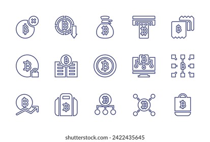 Bitcoin line icon set. Editable stroke. Vector illustration. Containing bitcoin, check, blockchain, bag.