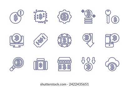 Bitcoin line icon set. Editable stroke. Vector illustration. Containing bitcoin, settings, network, store.