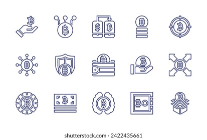 Bitcoin line icon set. Editable stroke. Vector illustration. Containing bitcoin, exchange, digital wallet, brain.