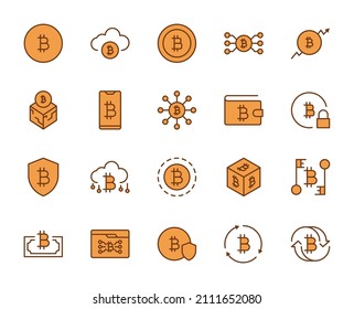 Bitcoin line icon set on white background