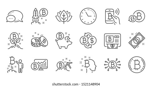 Bitcoin line icons. Blockchain, Crypto ICO and Cryptocurrency. Mining linear icon set. Quality line set. Vector