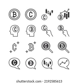 Iconos de línea de bitcoin establecidos. colección de elementos de esquema de divisa criptográfica. Iconos de línea de vector