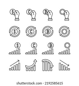 Iconos de línea de bitcoin establecidos. colección de elementos de esquema de divisa criptográfica. Iconos de línea de vector