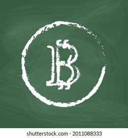 Bitcoin Line Icons vector design white. Hand drawn Bitcoin. Simple vector icon. Cartoon Bitcoin line icon. Drawing Bitcoin, vector sketch. Draw a picture on the blackboard.