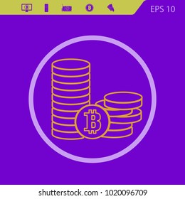 Bitcoin  line vector icon, cryptomoney on a violet background. Flat design style