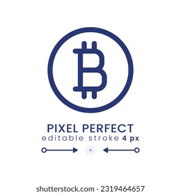 Bitcoin linear desktop icon. Virtual money. Financial technology. Mining software. Pixel perfect 128x128, outline 4px. GUI, UX design. Isolated user interface element for website. Editable stroke