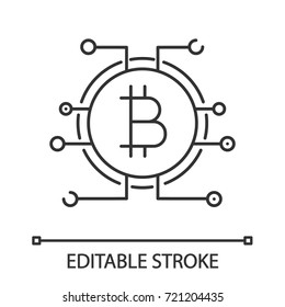 Bitcoin linear icon. Online banking. Thin line illustration. Bitcoin payment. Contour symbol. Vector isolated outline drawing. Editable stroke